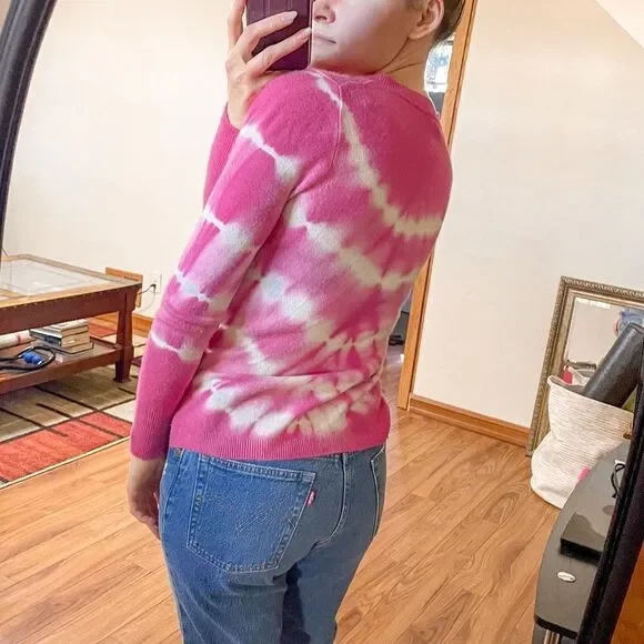 J Crew Cashmere Crew Neck Sweater Tie Dye Pink - Picture 5 of 7